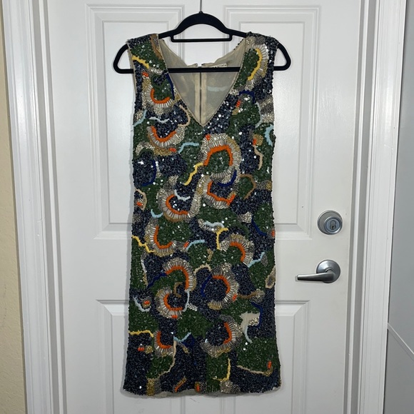 Alice + Olivia Sequined Green Mini Dress Size 12 - Picture 7 of 8